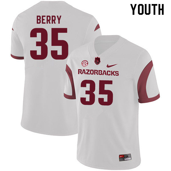 Youth #35 Matt Berry Arkansas Razorbacks College Football Jerseys Sale-White
